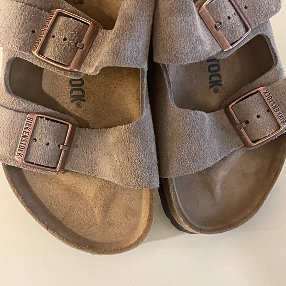 Birkenstock suede leather two strap Arizona slides - Picture 3 of 6